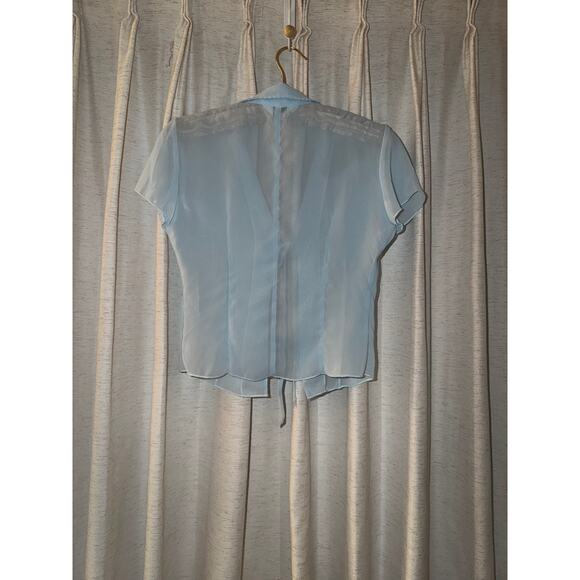 Y2K Baby Blue Sheer Chiffon Tie Front Top Short Sleeve Vintage 90s 00s Fairy S M - Picture 8 of 8